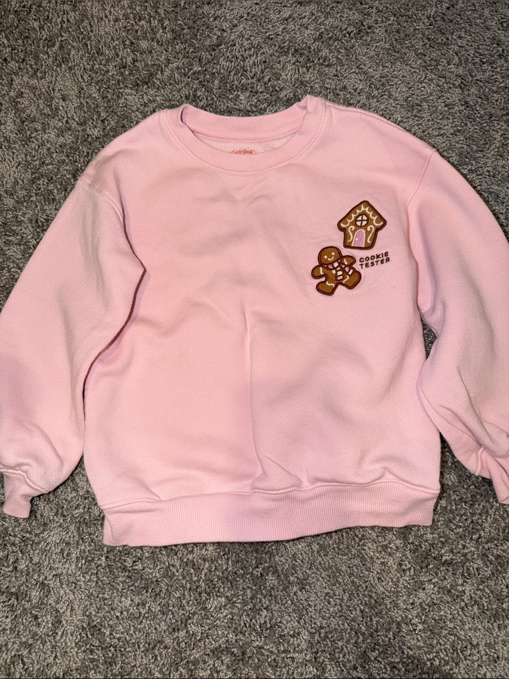 Cat & Jack Pink Crewneck Sweater with Gingerbread Patch